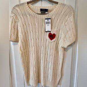Ralph Lauren ivory cable knit sweater with heart pocket size XL NWT